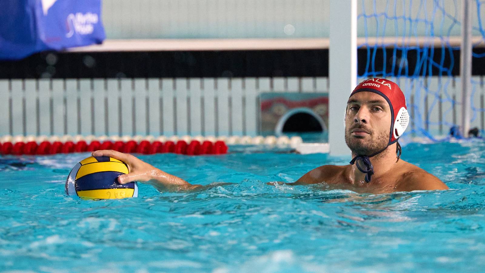 Italy's national water polo team goalkeeper and captain Marco Del Lungo is in action during the international water polo match between Italy and France from the first edition of the SportMalta ASA Christmas International Water Polo Tournament 2023 at the Cottonera Sports Complex in Cospicua, Malta, on December 30, 2023. (Photo by Domenic Aquilina/NurPhoto)