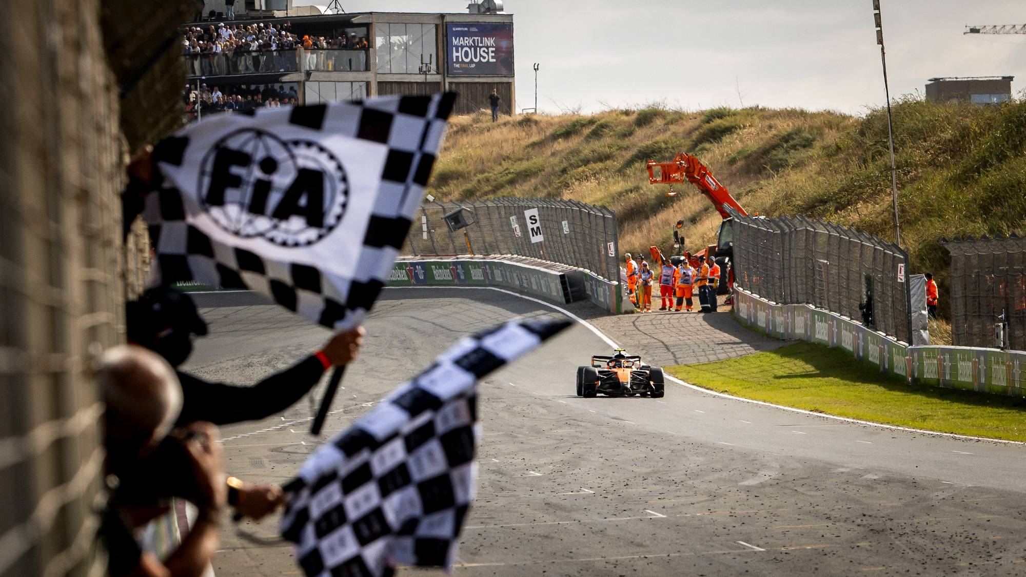 McLaren's British driver Lando Norris drives to win the Formula One Dutch Grand Prix at The Circuit Zandvoort, western Netherlands, on August 23, 2026.